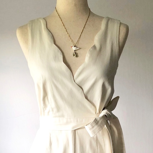 NWOT CHINO by ANTHRO white wide leg palazzo jumpsuit w/ scalloped v neck wrap 6 - Picture 7 of 10